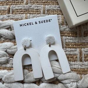 Nickel & Suede White Arch Earrings